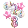 Set 6 palloncini unicorno arcobaleno con numero 8 sfumato per feste di compleanno - Set Unicorno Arcobaleno Numero 8