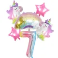 Set palloncini unicorno con numero 7 sfumato arcobaleno e stelle rosa decor - Set 6 pezzi Unicorno Arcobaleno - Numero 7