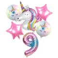 Set da 6 palloncini unicorno arcobaleno con numero 9 sfumato e stelle in alluminio - Set Unicorno Arcobaleno Numero 9