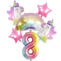 Set di palloncini unicorno e arcobaleno con grande numero 8 in lamina cangiante - Set 6 pezzi Unicorno Arcobaleno - Numero 8