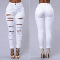 Vaqueros pitillo blancos para mujer con rotos frontales y ajuste push-up entallado - S / Bottoms / Blanco