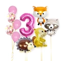 Woodland animal 3rd birthday balloon set with fox, raccoon, squirrel and pink number 3 - Pink Forest Animal - Number 3