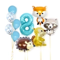 Forest animal balloon set with blue number 8 for 8th birthday party decoration - Blue Forest Animal - Number 8
