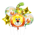 Jungle birthday balloon set featuring lion head, gold number 6, and star balloons - Number 6 Caterpillar Theme Set (4311027120799)