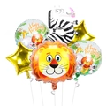 6-piece jungle lion 5th birthday balloon set with zebra number five and gold stars - Number 5 Zebra Theme Set (4311027120798)