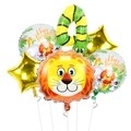 Detailed jungle birthday balloon set with lion, star, and number 4 balloons for kids - Number 4 Tiger Theme Set (4311027120797)
