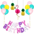 Tropical flamingo and pineapple birthday party decoration set with colorful balloons - Flamingo Dreamy Purple Set