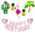 Pink flamingo and pineapple birthday party balloon set with tropical cactus decorations - Flamingo Pink Set