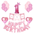 Set decorativo rosa 1° compleanno con striscione Happy Birthday e bandiera I am 1 - Combinazione di Decorazioni con Palloncini e Striscioni a Tema Principessa Rosa