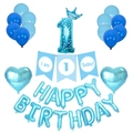 Set decorazioni primo compleanno blu e bianco con palloncino Prince e festoni - Combinazione di Decorazioni con Palloncini e Striscioni a Tema Principe Blu