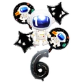 Space party kit with astronaut, number 6, and star balloons for 6th birthday - Black Astronaut Set Number 6
