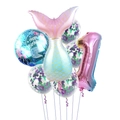 Set palloncini compleanno sirena con coda sfumata e palloncino rosa numero 1 - Set Coda di Sirena (Numero 1)
