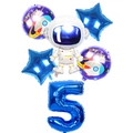 Astronaut and rocket theme balloon set with number 5 for space birthday party decor - Blue Astronaut Set Number 5