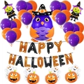 Set di palloncini Halloween con gufo viola, zucca mago e scritte Happy Halloween decor - Set Halloween Gufo