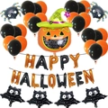 Set di palloncini di Halloween con zucca, pipistrelli e striscione Happy Halloween - Set Halloween Zucca