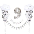 Dettaglio kit 9 compleanno con palloncino numero 9 argento e decorazioni nuvole felici - Decorazione Nuvola Sorriso (Numero 9)