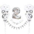 Silber-weißes Party-Set zum 2. Geburtstag mit lachenden Wolken und Folienballon - Lächeln Wolke Dekoration (Nummer 2)
