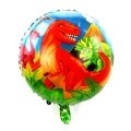 18-inch round dinosaur foil balloon with colorful T-Rex print for birthday party decor - Red Tyrannosaurus Rex Style