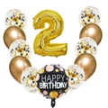 Set di palloncini numero 2 oro con paillettes nere per decorazione del 2° compleanno - Set Oro Numero Due