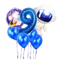 Kit ballons anniversaire astronaute avec chiffre 9 bleu et ballons en aluminium - Thème Astronaute Chiffre 9
