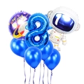 Kit anniversaire thème astronaute avec ballon chiffre 8 bleu et décor de fusée - Thème Astronaute Chiffre 8