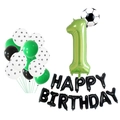 First birthday soccer theme party set with number 1 balloon and football decorations - Green Number 1 Soccer Birthday