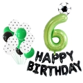 Soccer party decoration set with green number 6 balloon and happy birthday foil letters - Green Number 6 Soccer Birthday