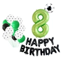 Football themed 8th birthday balloon set with green number 8 and soccer foil patterns - Green Number 8 Soccer Birthday