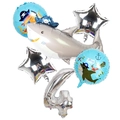 Pirate shark themed birthday balloon set with silver number 4 and blue round foil balloons - Set (Number 4)