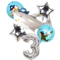 Set decorazioni compleanno squalo pirata con numero 3 argento e palloncini a stella - Set Squalo Pirata Numero 3