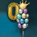 Goldene Zahl 0 Folienballon Set mit Krone und bunten Metallic-Latexballons - Nummer 0
