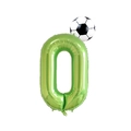Green number 0 foil balloon with a soccer ball accent for birthday party decorations - Number 0