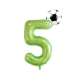 Green number 5 foil balloon with mini football toppers for kids birthday party decor - Number 5