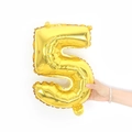Close-up of a 16-inch golden number 5 foil balloon with metallic mirror finish - 16" / Shiny Gold Number 5