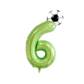 Green number 6 foil balloon with soccer ball top for kids football theme party - Number 6