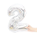 Shiny silver foil balloon shaped as number 2 for birthday party and wedding decorations - 16" / Silver Number 2