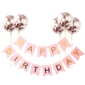 Striscione rosa a coda di pesce con lettere Happy Birthday d'oro e palloncini - Striscione Rosa Coda di Rondine + Palloncini Confetti Oro Rosa