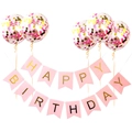 Set striscione Happy Birthday rosa e oro con palloncini coriandoli per feste - Striscione Rosa Coda di Rondine + Palloncini Confetti Tema Bimba