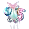 Mermaid birthday party set featuring gradient number 5 balloon and sequin latex balloons - Mermaid Tail Set (Number 5)