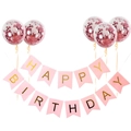 Set striscione rosa Happy Birthday e 5 palloncini con coriandoli per festa di compleanno - Striscione Rosa Coda di Rondine + Palloncini Confetti Rosa