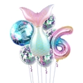 Mermaid party balloon set with rainbow gradient number 6 and shiny confetti sequins - Mermaid Tail Set (Number 6)