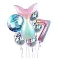 Mermaid birthday balloon set with number 7 foil balloon and purple confetti balloons - Mermaid Tail Set (Number 7)
