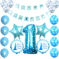 Set decorazioni primo compleanno blu con numero 1 gigante e striscione di auguri - Stile Stampato Blu (1st Birthday Boy Set)