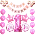 Kit decorazioni 1° compleanno rosa con palloncino numero 1 e striscione di auguri - Stile Stampato Rosa (1st Birthday Girl Set)