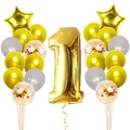 Rose gold number 1 balloon set with confetti and star balloons for 1st birthday party decor - Gold First Birthday
