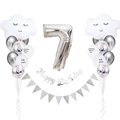 Set decorativo per il 7° compleanno con palloncino argento e nuvole sorridenti - Decorazione Nuvola Sorriso (Numero 7)