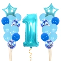 Blaues 1. Geburtstag Ballon-Set mit Zahl 1 Folie, Sternen und Konfetti-Ballons - Schlichtes Blau Erster Geburtstag