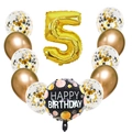 5th birthday balloon set with gold number 5 and glitter confetti latex balloons - Gold Number Five Set