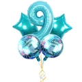 5pcs blue mermaid balloon set featuring large number 9 and foil stars for birthday decor - Number 9