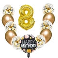 Gold number 8 balloon set with black gold latex and confetti balloons for birthday - Gold Number Eight Set